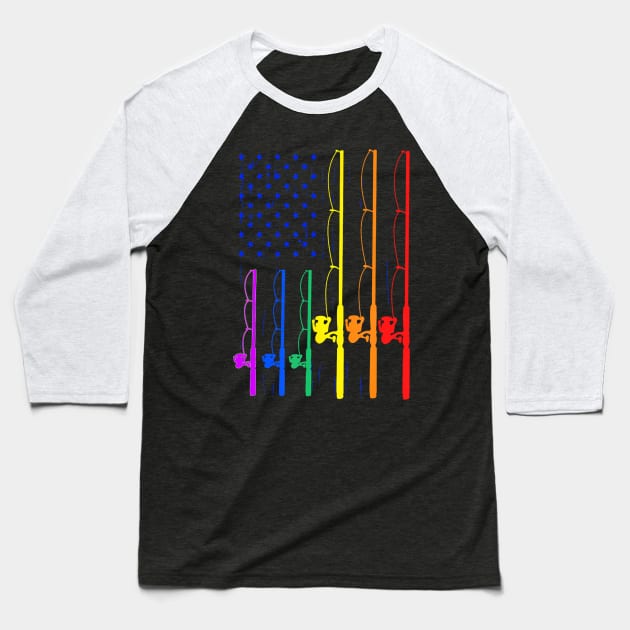 LGBT Pride Spinning Rod Fishing Pole USA Flag Baseball T-Shirt by mcduffielachlan